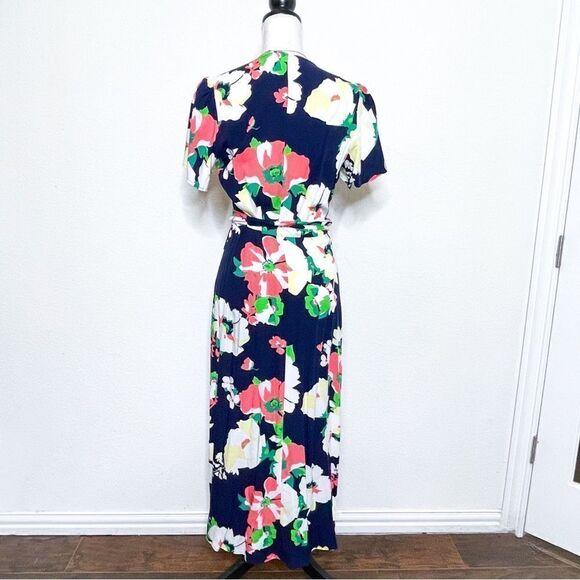 🍋 GAP • Women’s Floral Maxi Wrap Dress in Navy w/ Asymmetrical Hem Size M - Picture 4 of 6